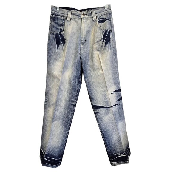Raw Blue Y2K 2000s Men's 32x32 Denim Jeans Distressed Bleach Wash Flap Pockets - Picture 1 of 12